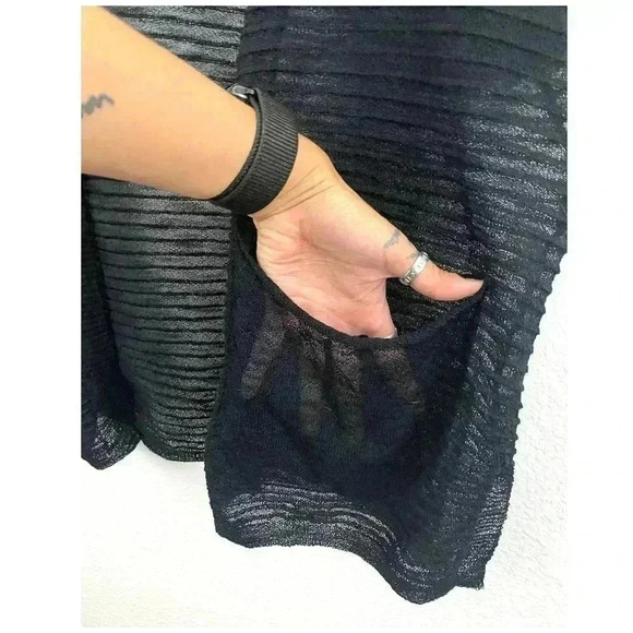 Lauren Michelle Women's Black Sheer Textured Cardigan Sz Medium Open Front - Picture 3 of 6